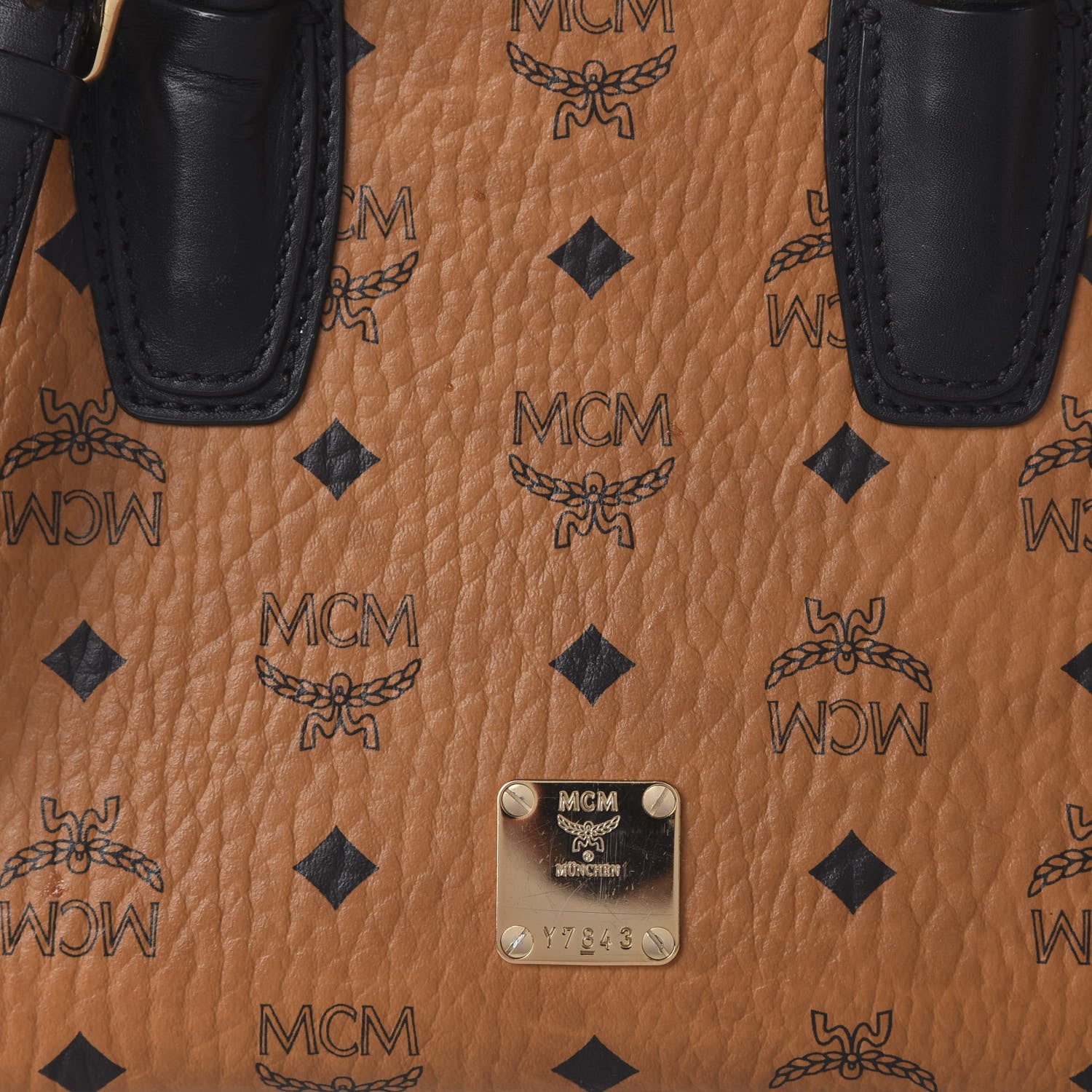 MCM Visetos Small Kathy Double Zip Tote Cognac Black 9 of 10