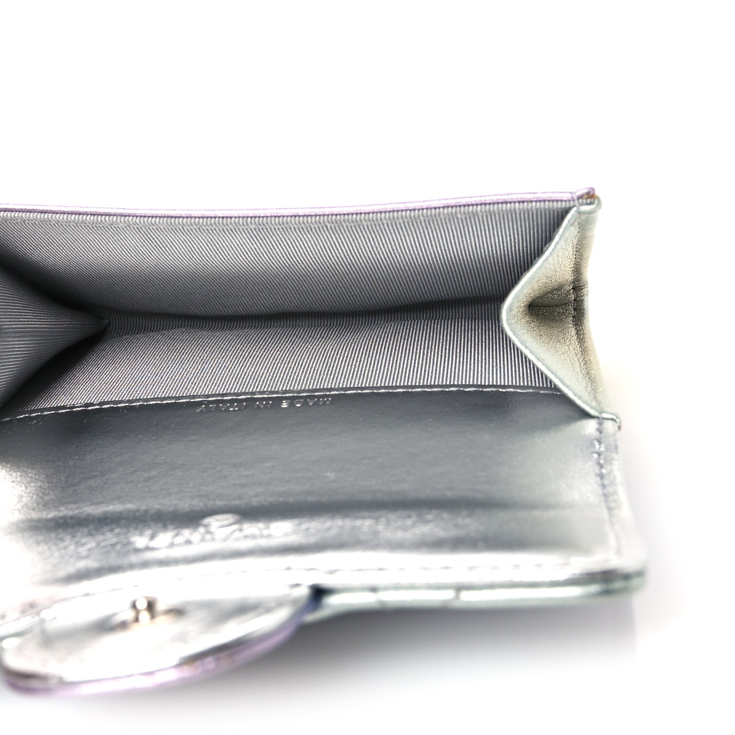Chanel Gradient Metallic Calfskin Quilted Flap Card Holder Wallet Silver Blue Yellow Purple 5 of 10