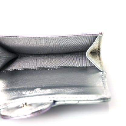 Chanel Gradient Metallic Calfskin Quilted Flap Card Holder Wallet Silver Blue Yellow Purple 5 of 10