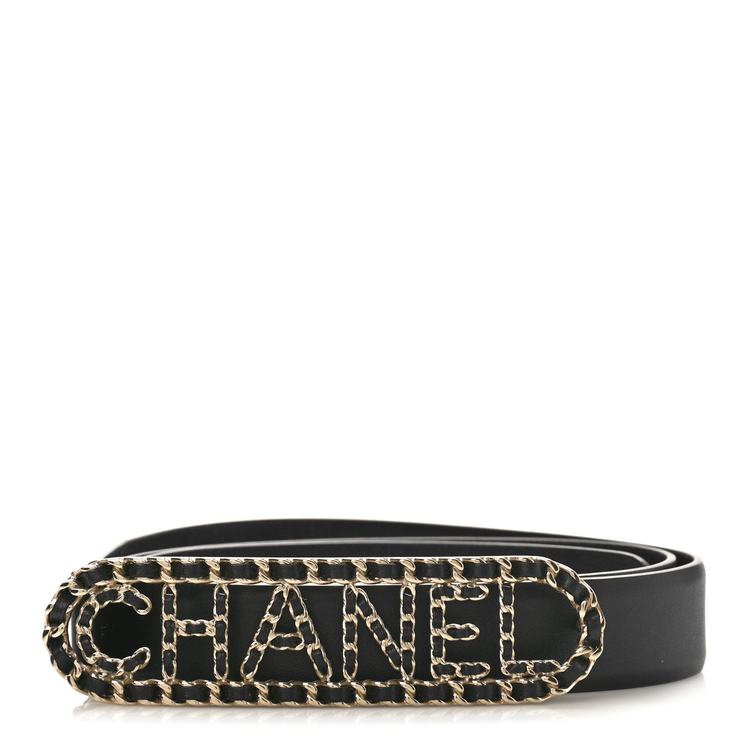 Chanel Calfskin CC Chain Vintage Allure Logo Belt 85 34 Black 1 of 5