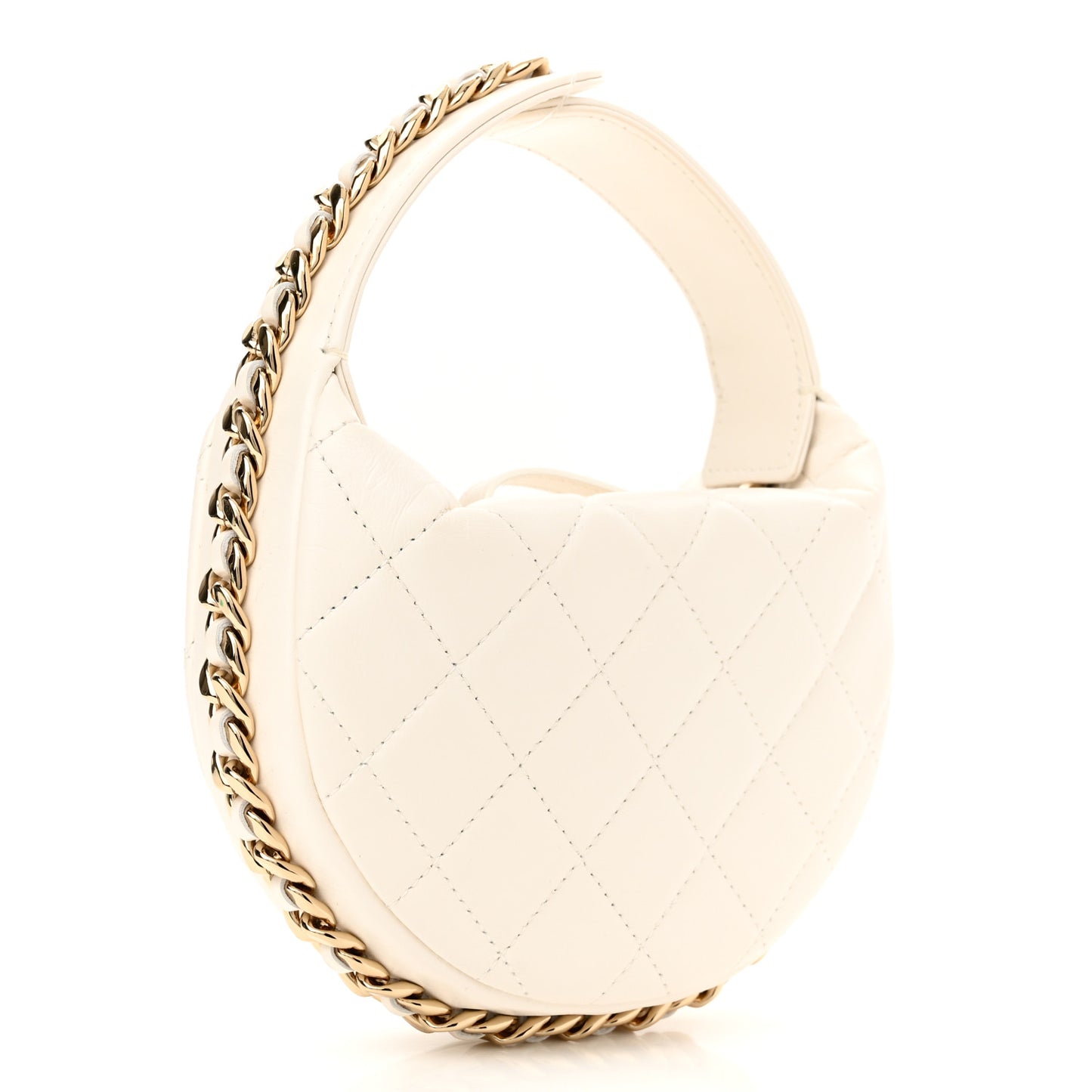 Lambskin Quilted Chain Around Pouch Hobo White