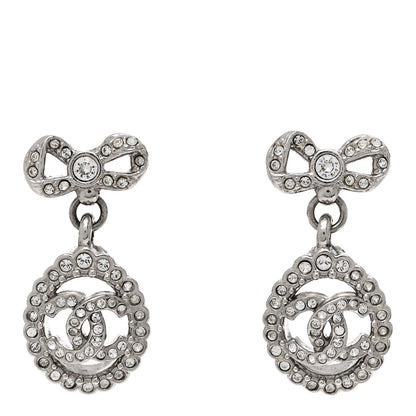 Chanel Crystal CC Bow Drop Earrings Silver 1 of 5