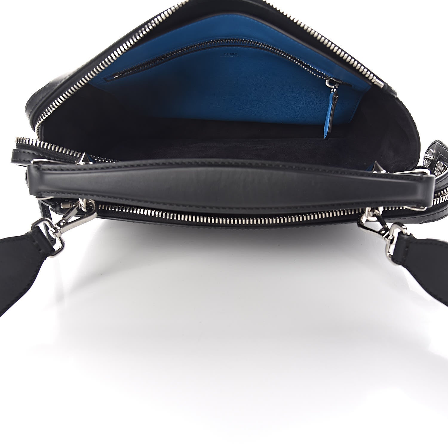 Fendi Vitello Baltico Dolce DotCom Satchel Black Blue Royal 5 of 15