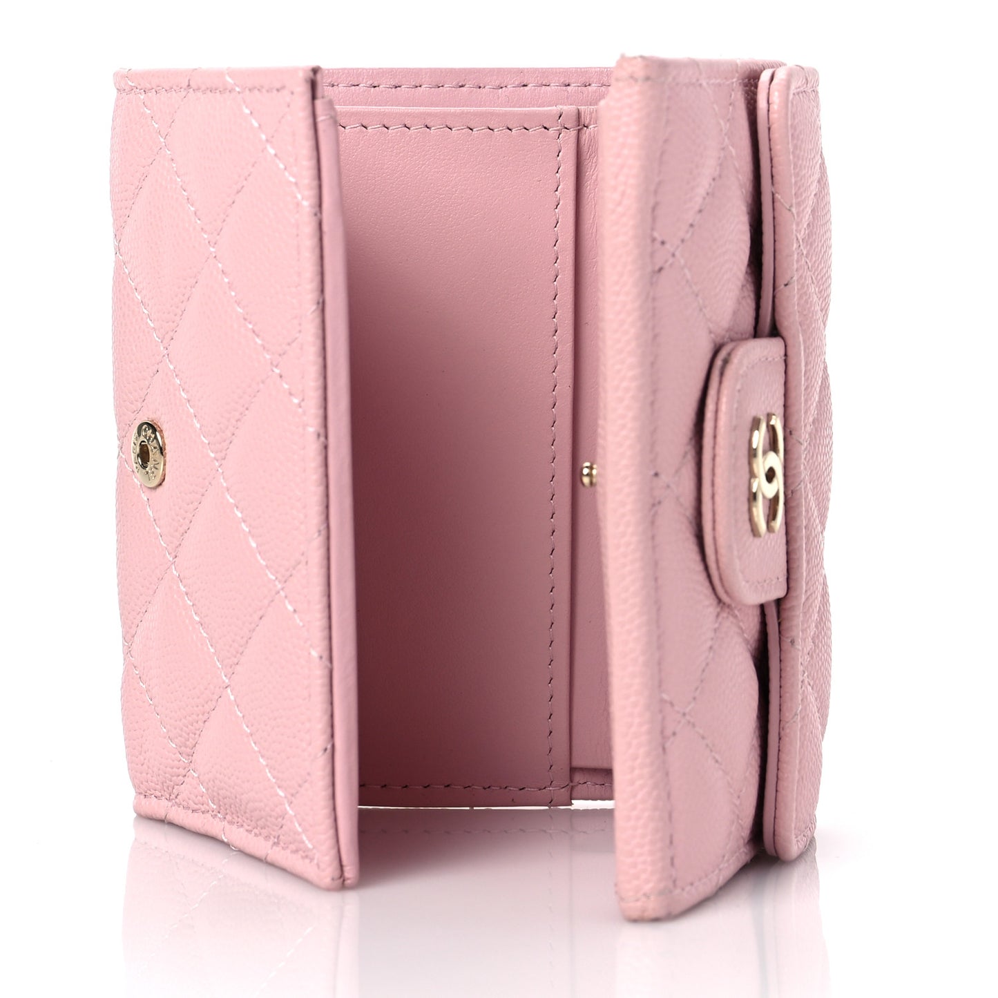 Caviar Quilted Double Flap Wallet Pink