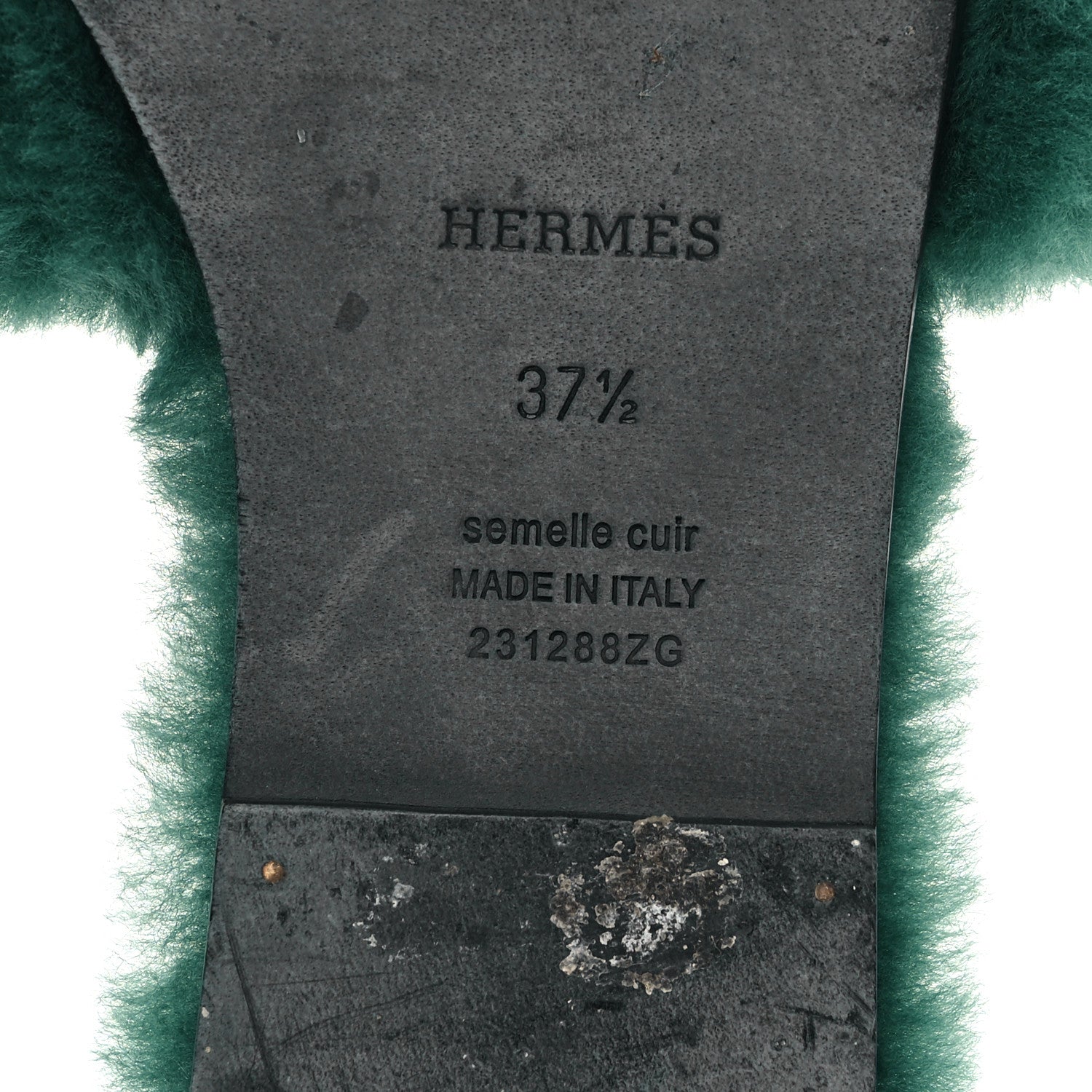 Hermes Woolskin Oran Sandals 37.5 Vert Anglais 7 of 9