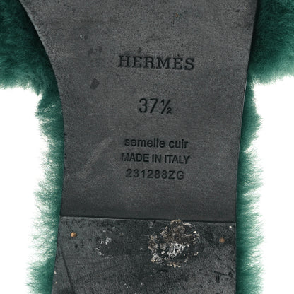 Hermes Woolskin Oran Sandals 37.5 Vert Anglais 7 of 9