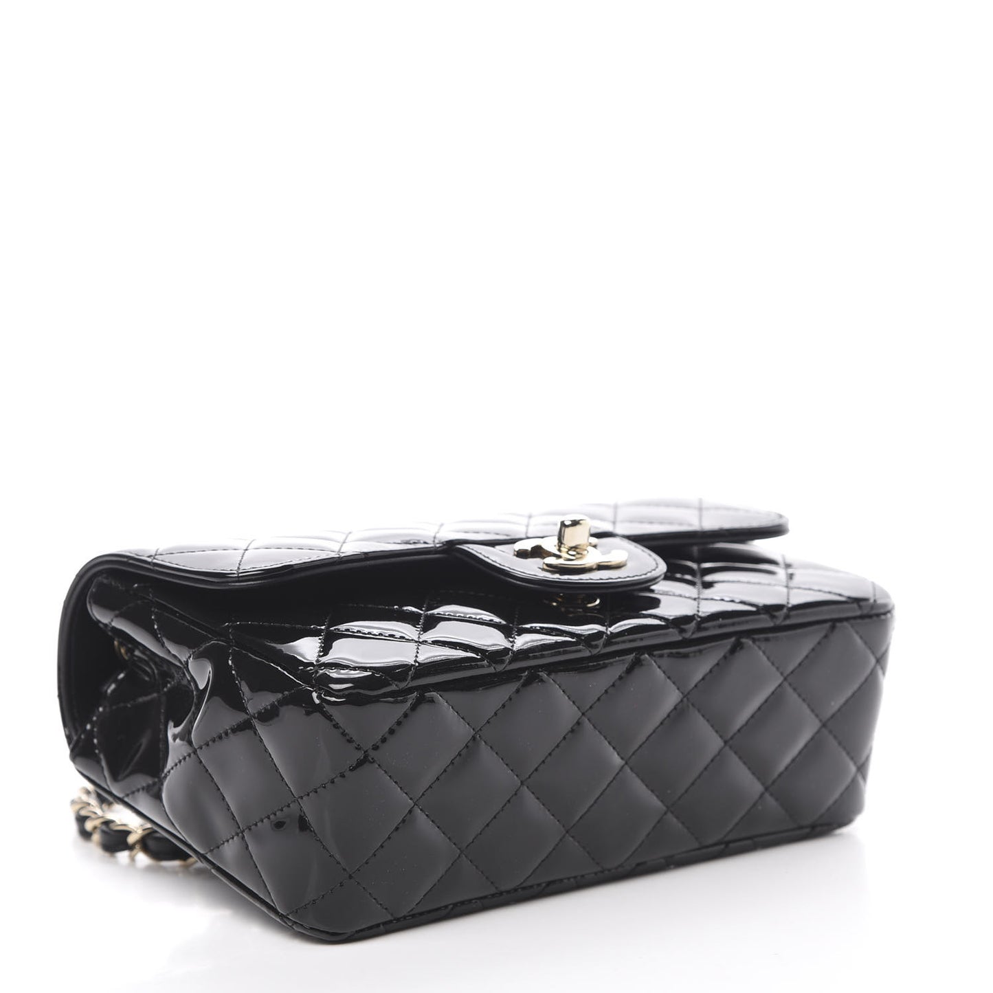 Patent Calfskin Quilted Mini Rectangular Flap Black