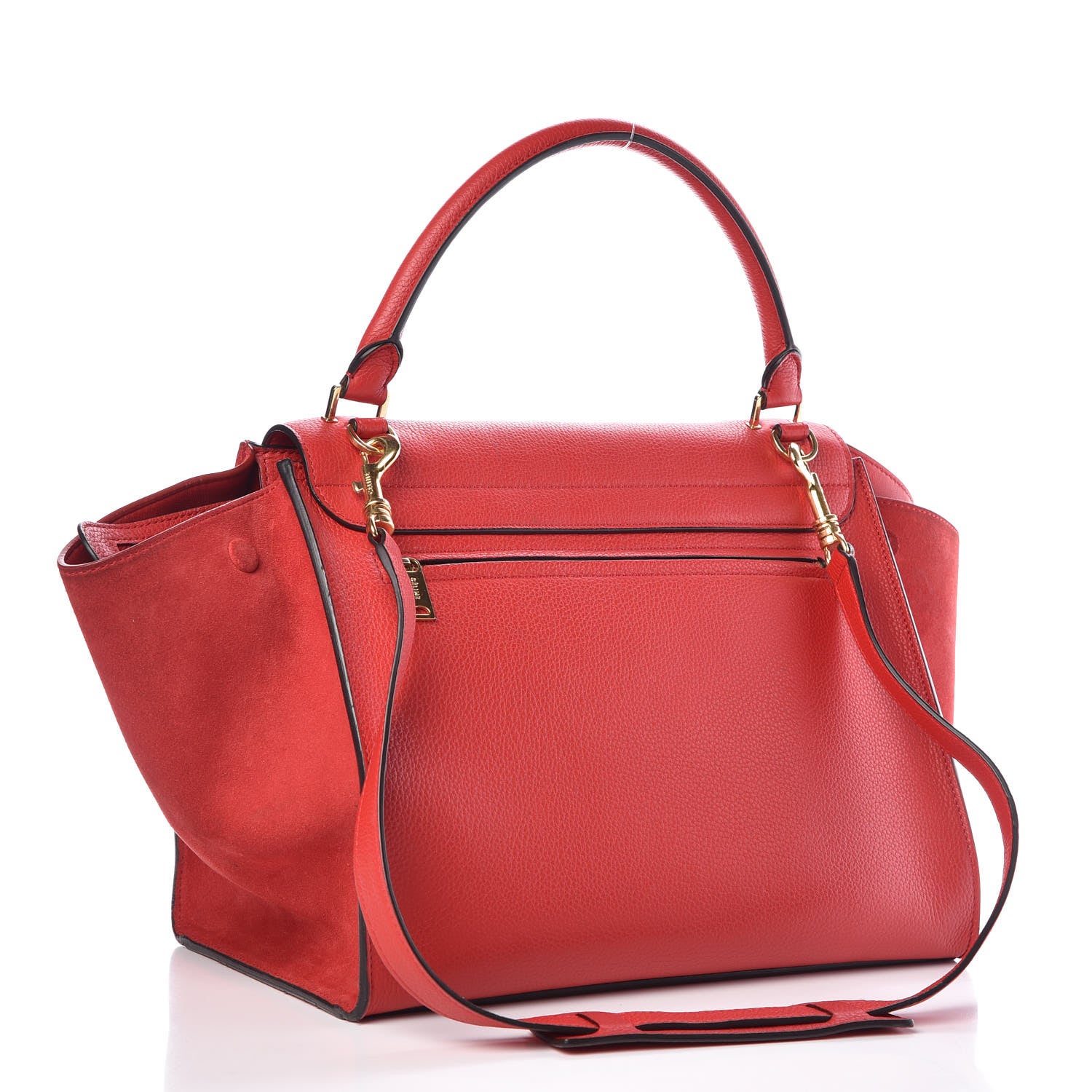 Celine Drummed Calfskin Suede Medium Trapeze Coquelicot 4 of 17