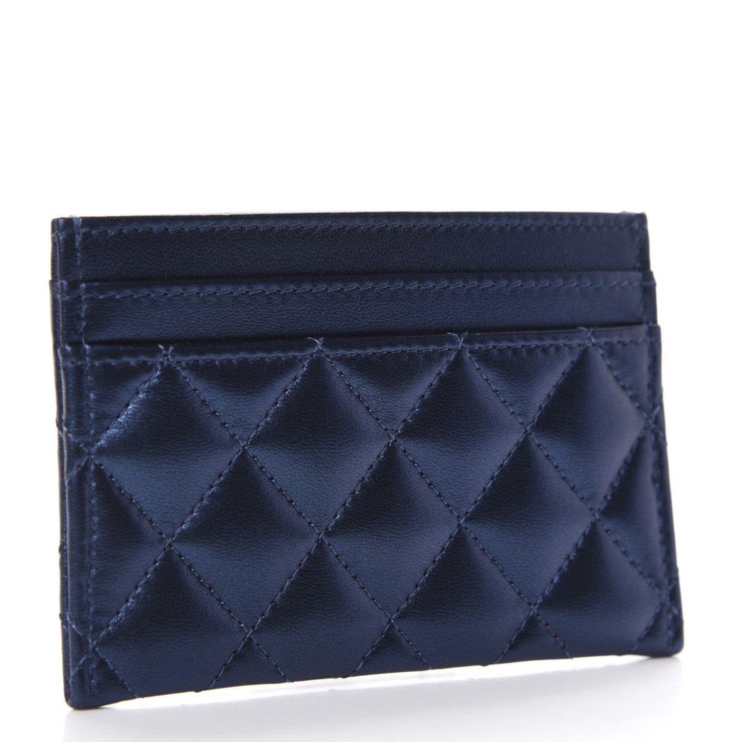 Metallic Lambskin Quilted Boy Card Holder Blue
