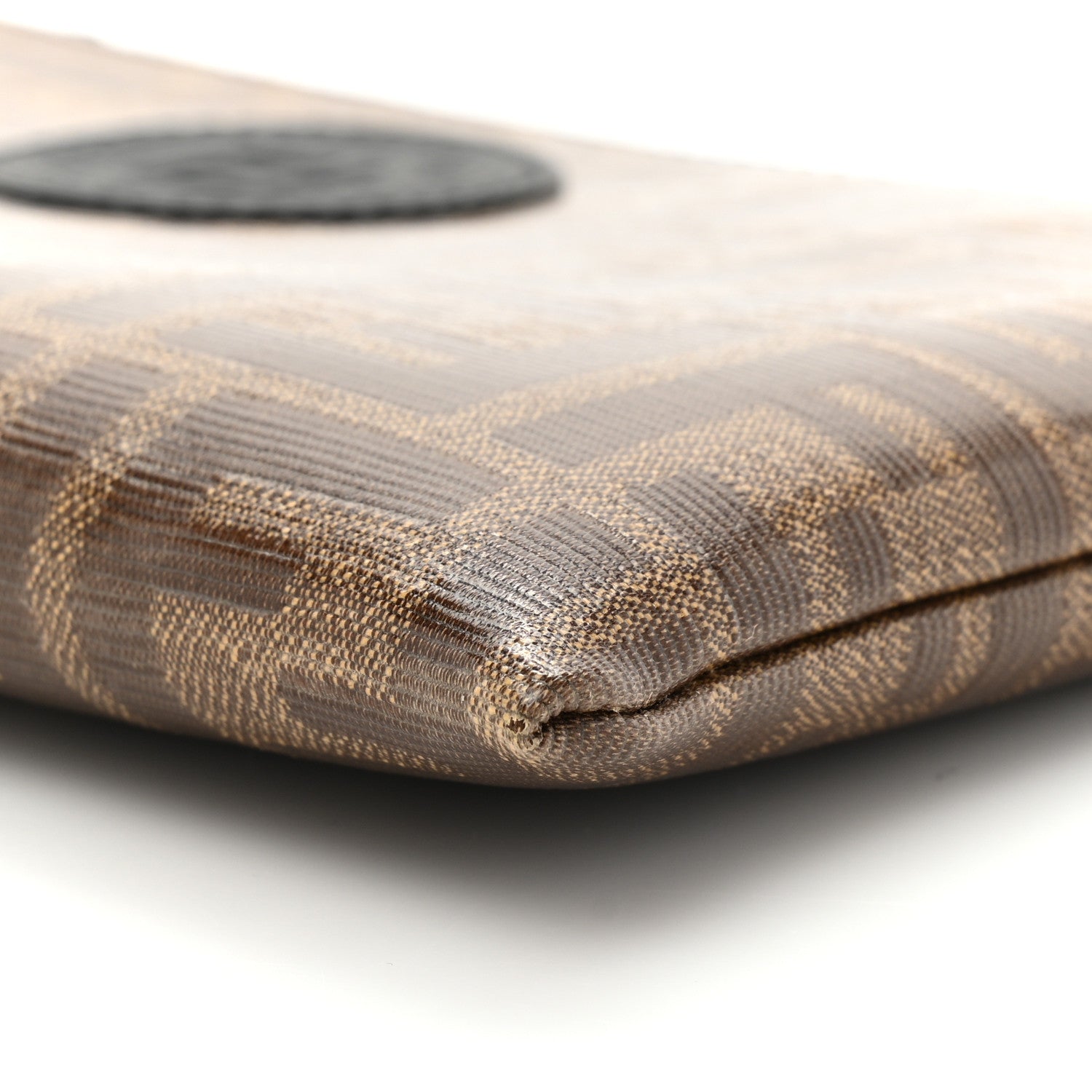 Fendi Glazed Fabric Vitello Century FF 1974 Stamp Patch Small FFreedom Flat Pouch Mogano Panna Black 7 of 9