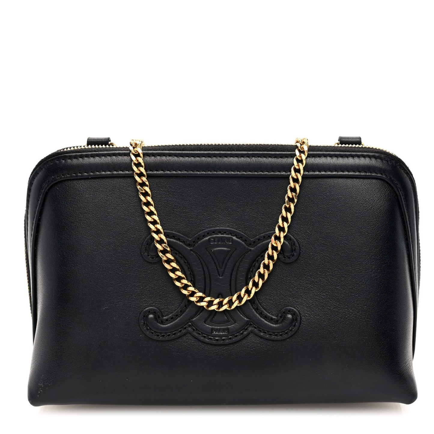 Smooth Calfskin Cuir Triomphe Clutch on Chain Black
