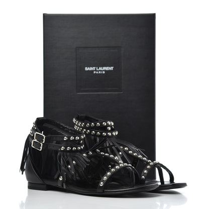 Saint Laurent Calfskin Studded Fringe Cyuko Sandals 37 Black 18 of 18
