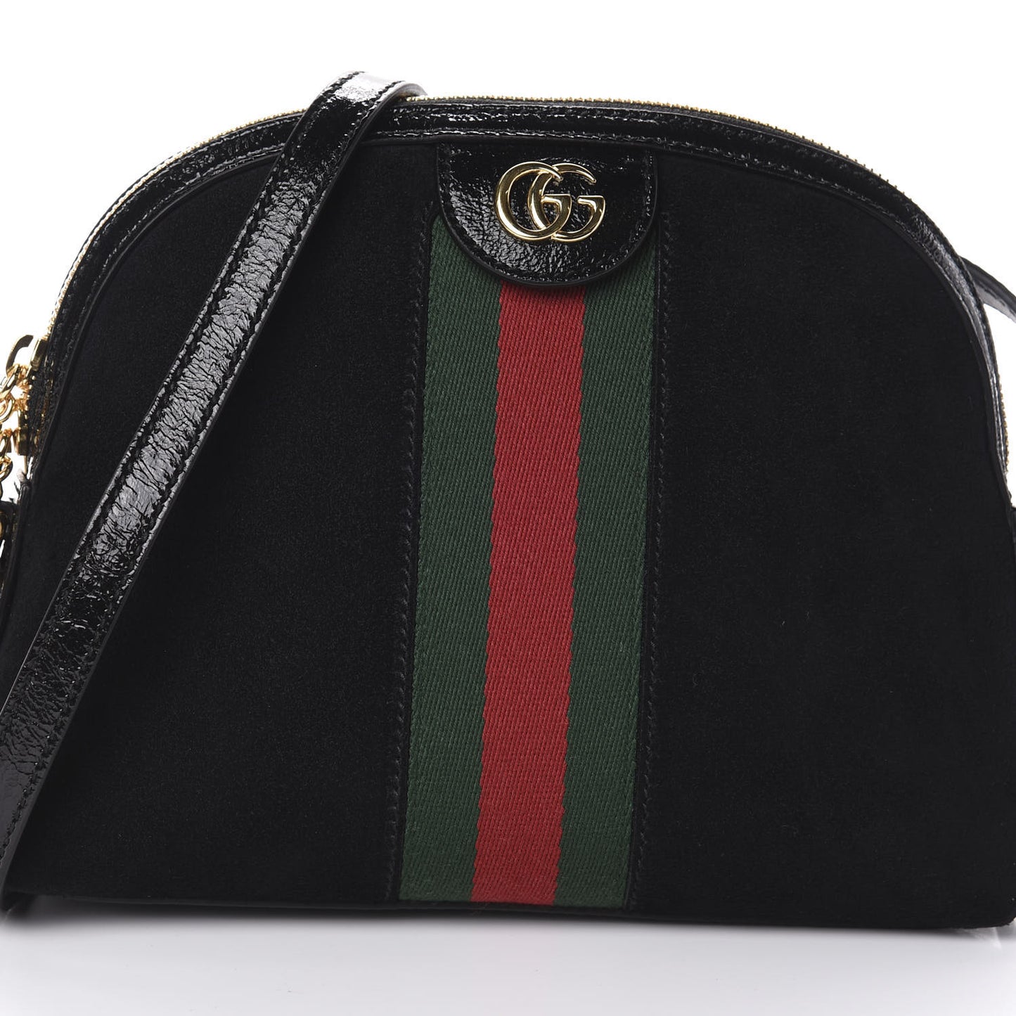 Suede Patent Web GG Small Ophidia Dome Shoulder Bag Black