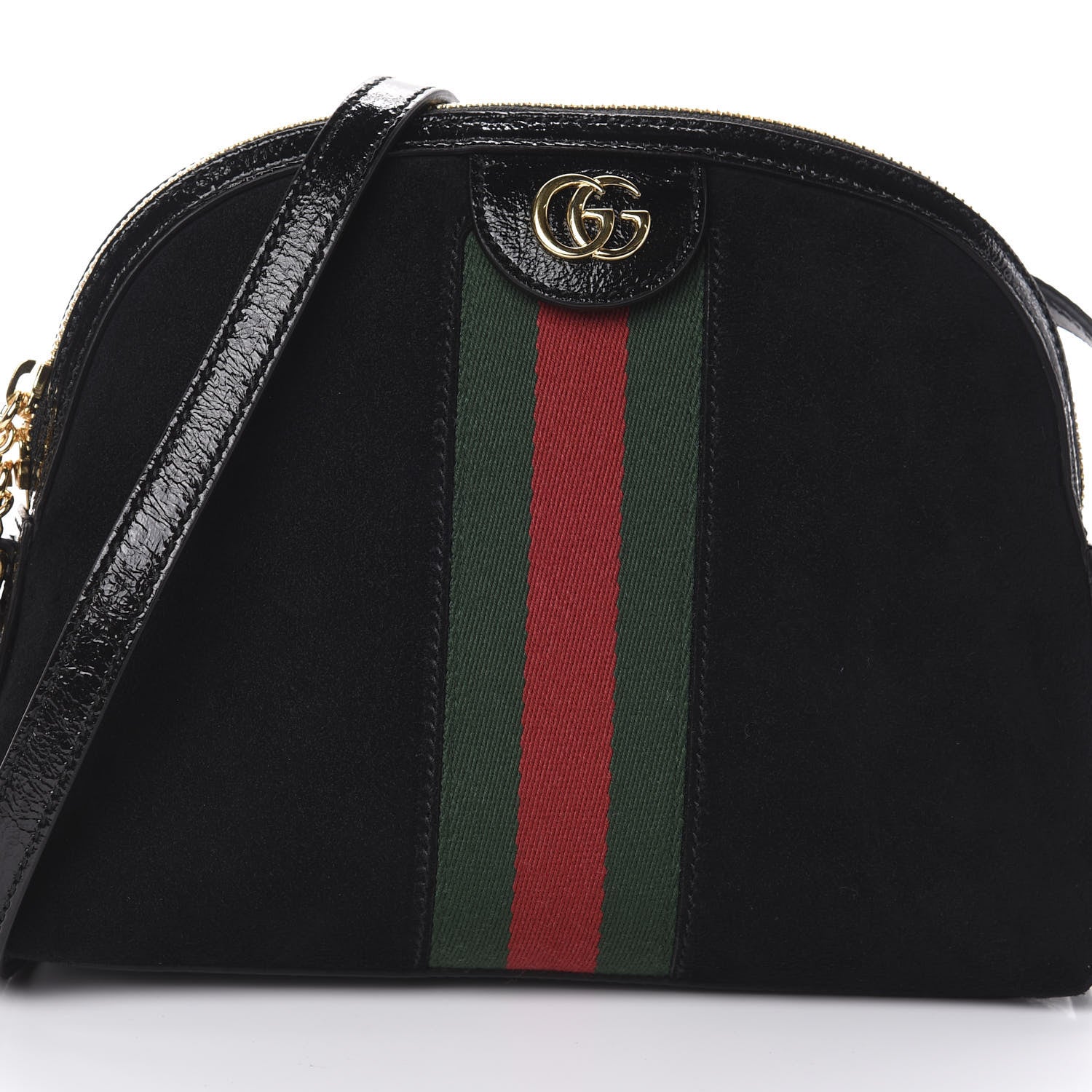 Gucci Suede Patent Web GG Small Ophidia Dome Shoulder Bag Black 7 of 9
