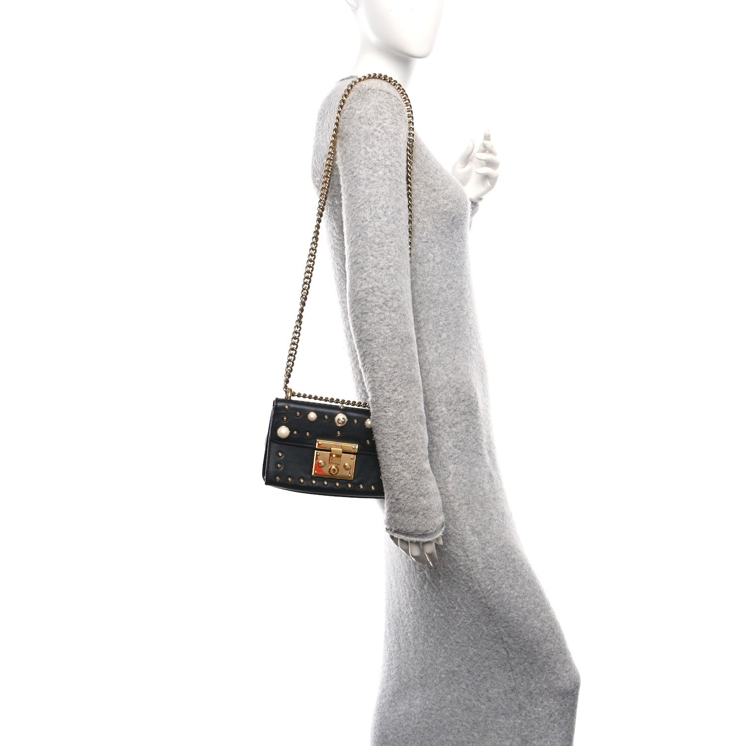 Gucci Calfskin Studded Small Padlock Shoulder Bag Black 2 of 10