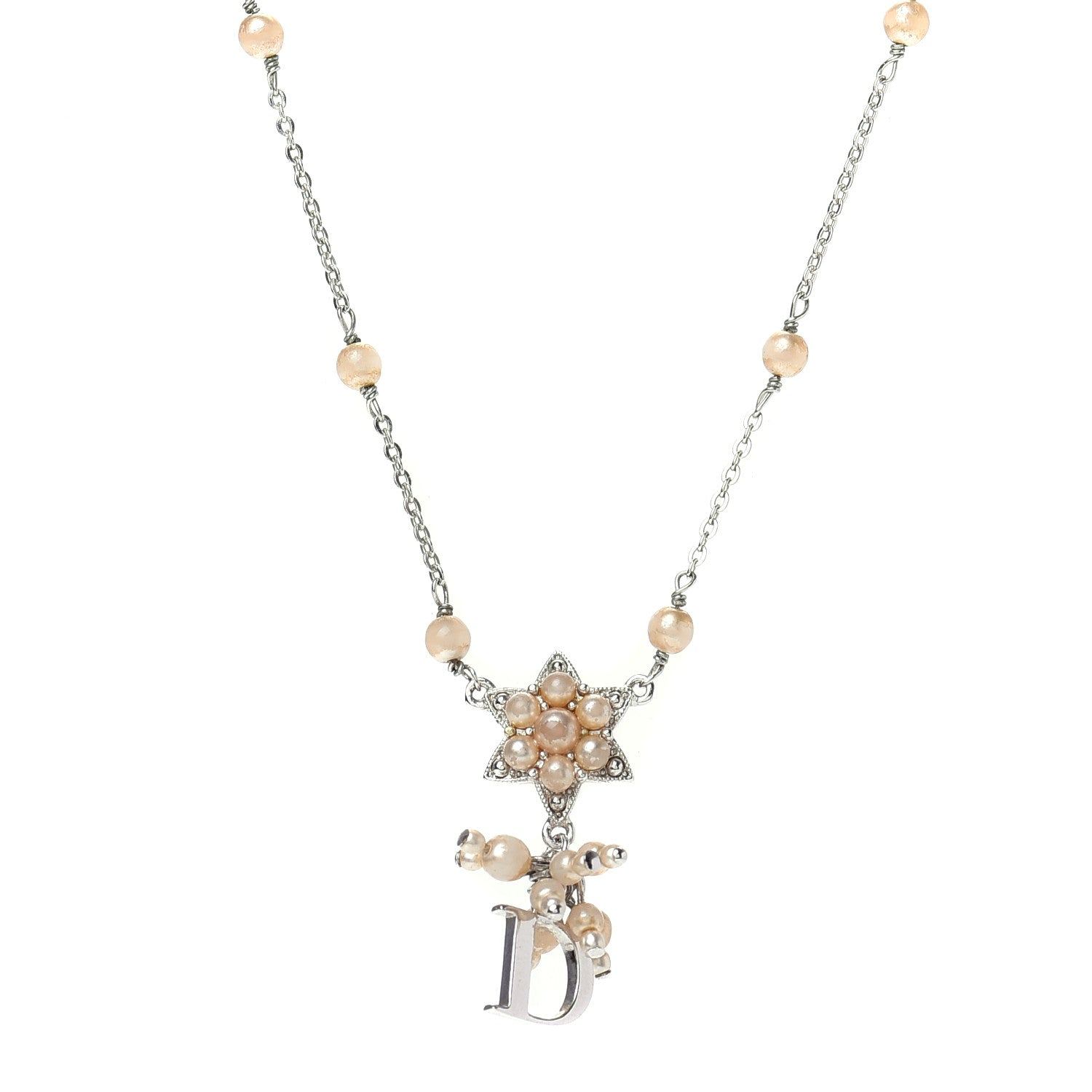 Christian Dior Pearl Logo Star Necklace Silver 1 of 4