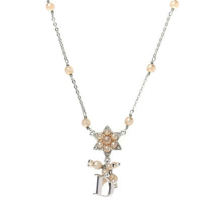 Christian Dior Pearl Logo Star Necklace Silver 1 of 4