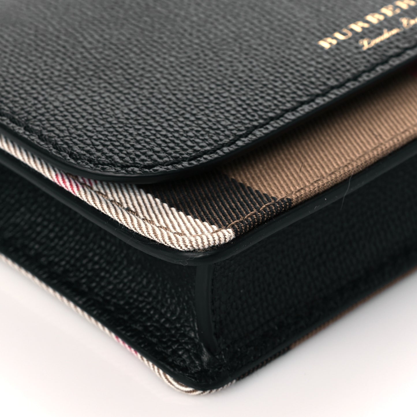 Grained Calfskin House Check Tartan Mix Hampshire Wallet On Chain Black