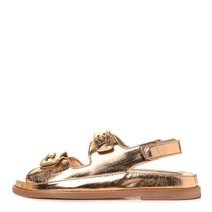 Chanel Metallic Laminated Calfskin Velcro Dad Sandals 41 Golden 1 of 9