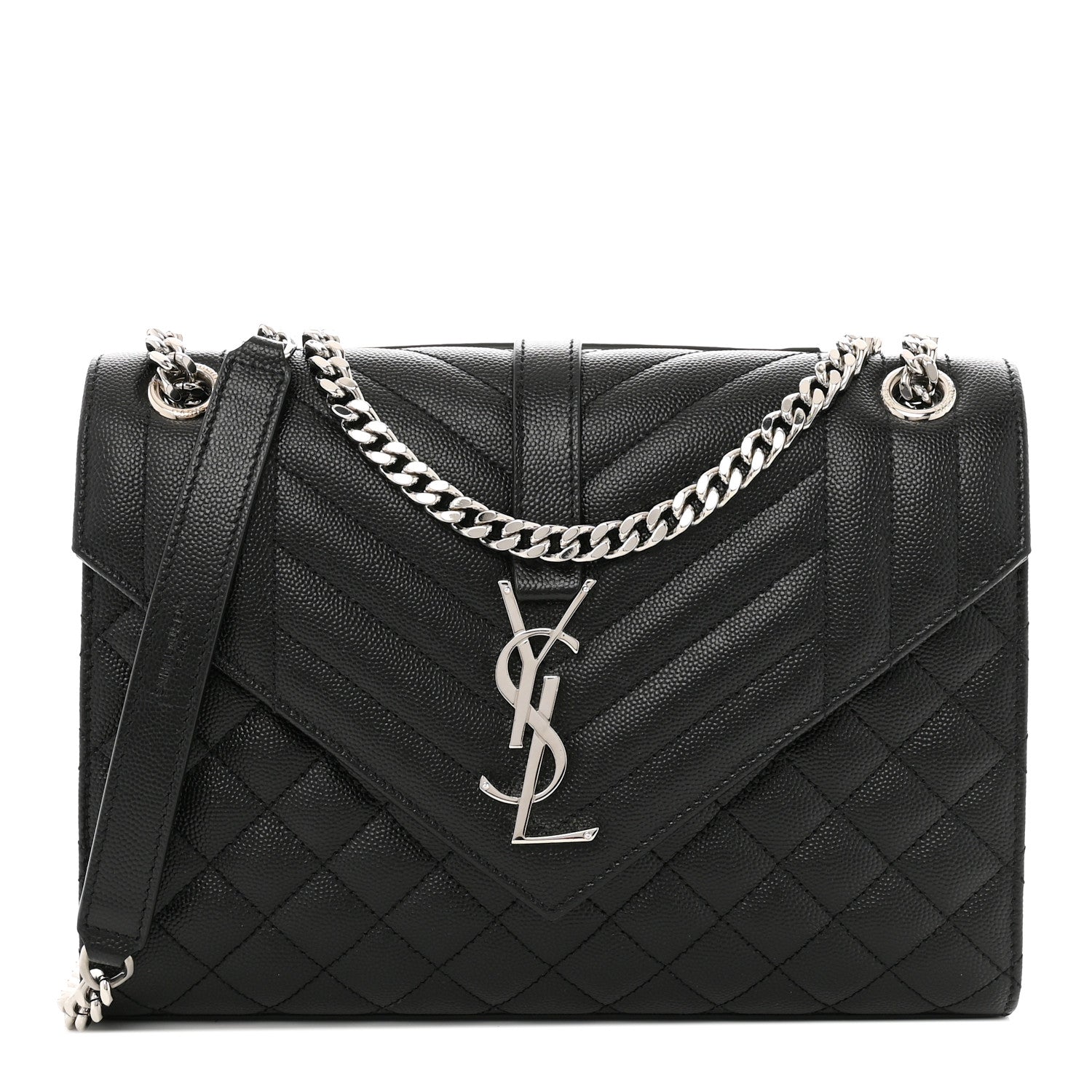 Saint Laurent Grain De Poudre Textured Mixed Matelasse Triquilt Medium Monogram Satchel Black 1 of 9
