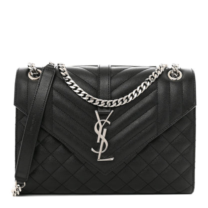 Saint Laurent Grain De Poudre Textured Mixed Matelasse Triquilt Medium Monogram Satchel Black 1 of 9