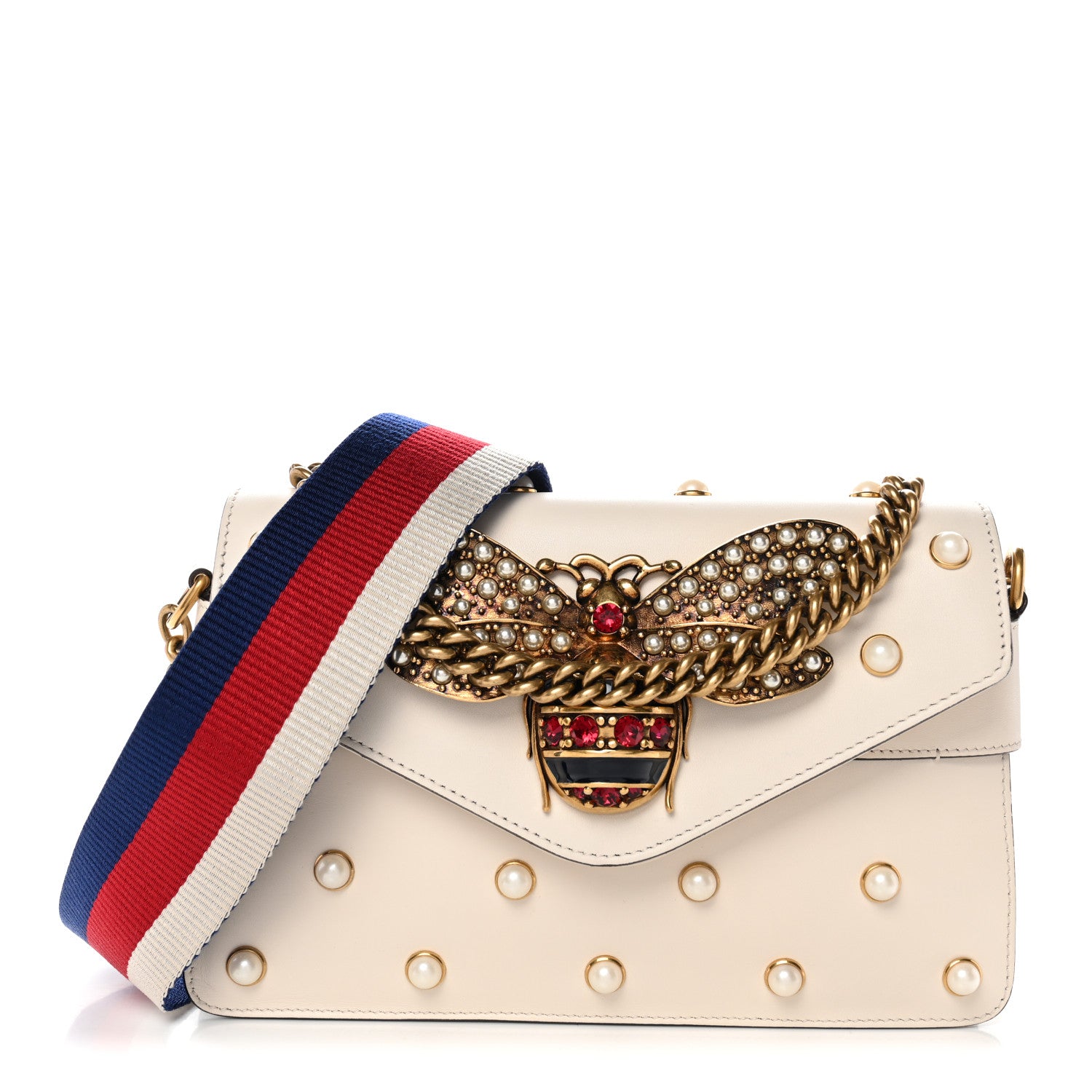 Gucci Nappa Pearl Studded Mini Queen Margaret Broadway Shoulder Bag Mystic White Mystic White 1 of 13
