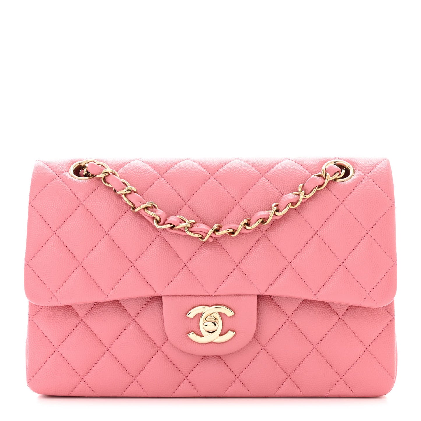 Caviar Quilted Small Double Flap Pink