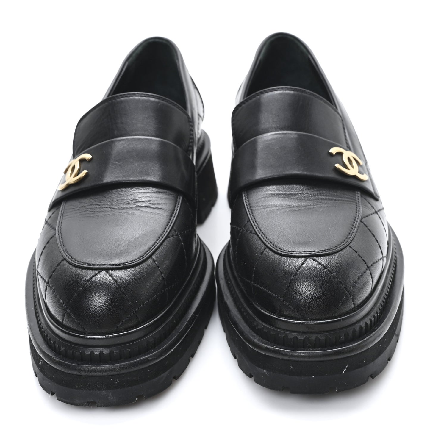 Calfskin Quilted CC Mocassin Loafers 38 Black