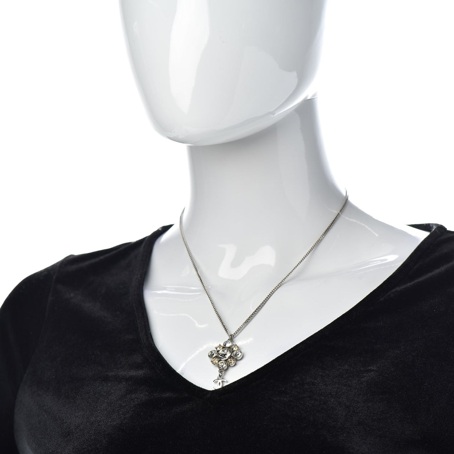 Crystal CC Drop Pendant Necklace Silver