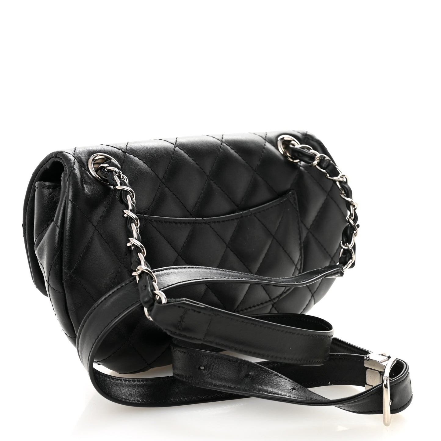 Calfskin Quilted CC Uniform Flap Belt Bag Black