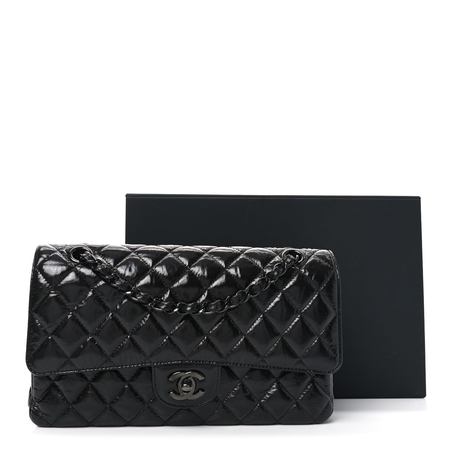 Chanel Shiny Crumpled Calfskin Quilted Medium Double Flap So Black 11 of 11