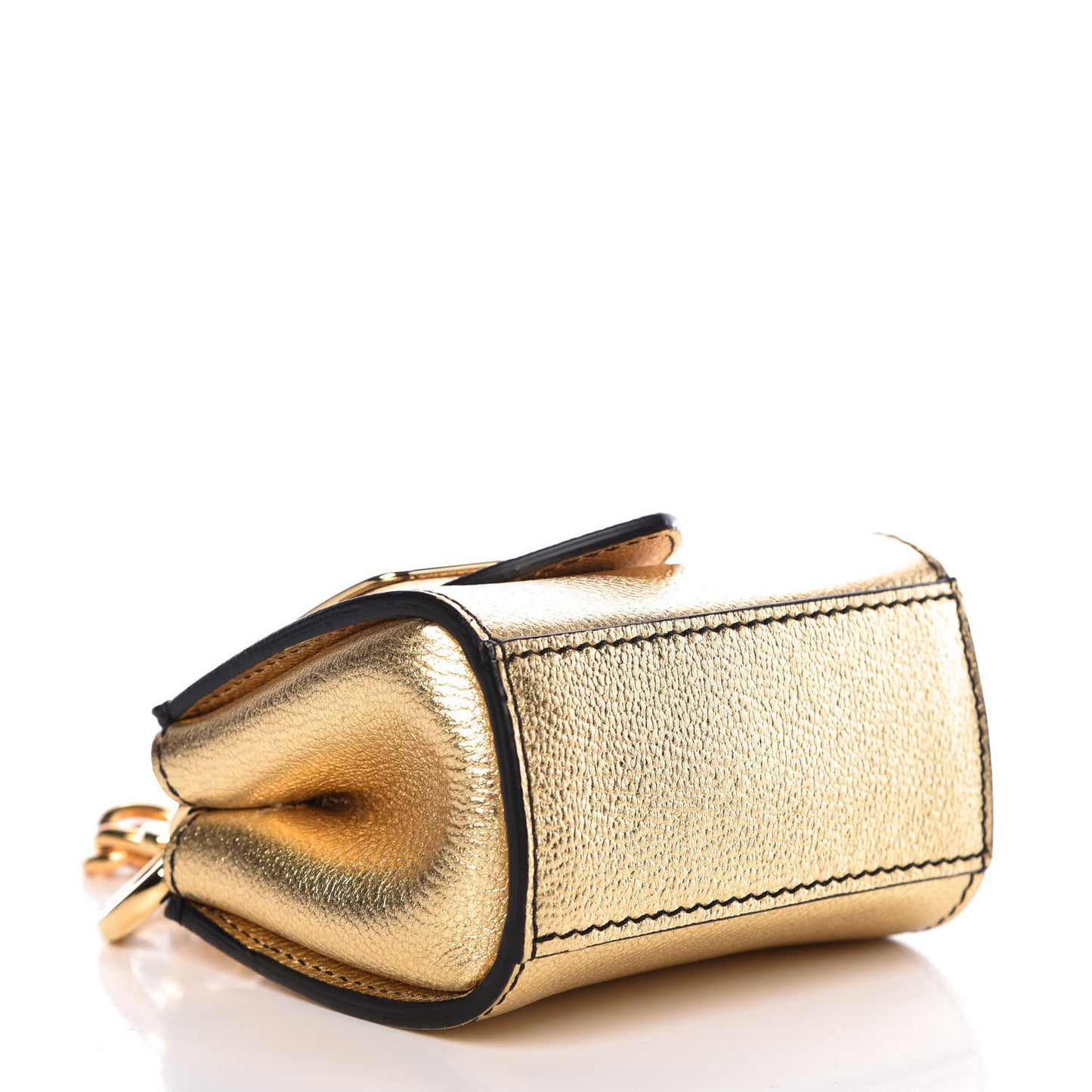 Metallic Soft Grain Calfskin Micro Buckle Tote Charm Gold