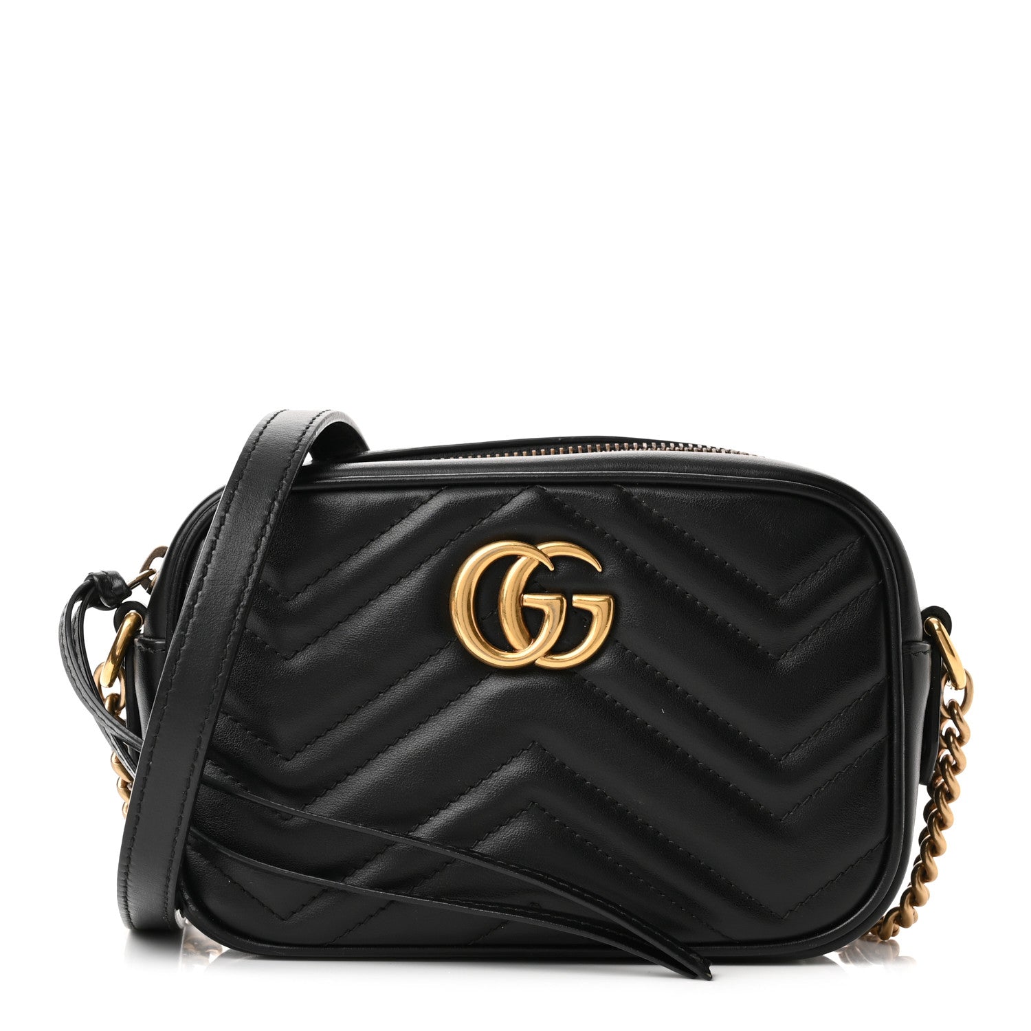 Gucci Calfskin Matelasse Mini GG Marmont Chain Shoulder Bag Black 1 of 10