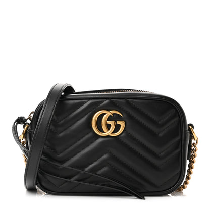 Gucci Calfskin Matelasse Mini GG Marmont Chain Shoulder Bag Black 1 of 10