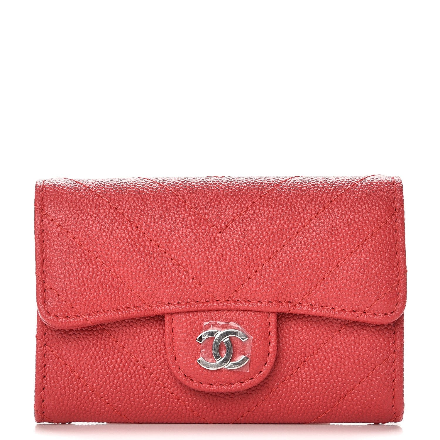 Chanel Caviar Chevron Quilted Card Holder Light Red 1 of 8