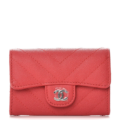 Chanel Caviar Chevron Quilted Card Holder Light Red 1 of 8