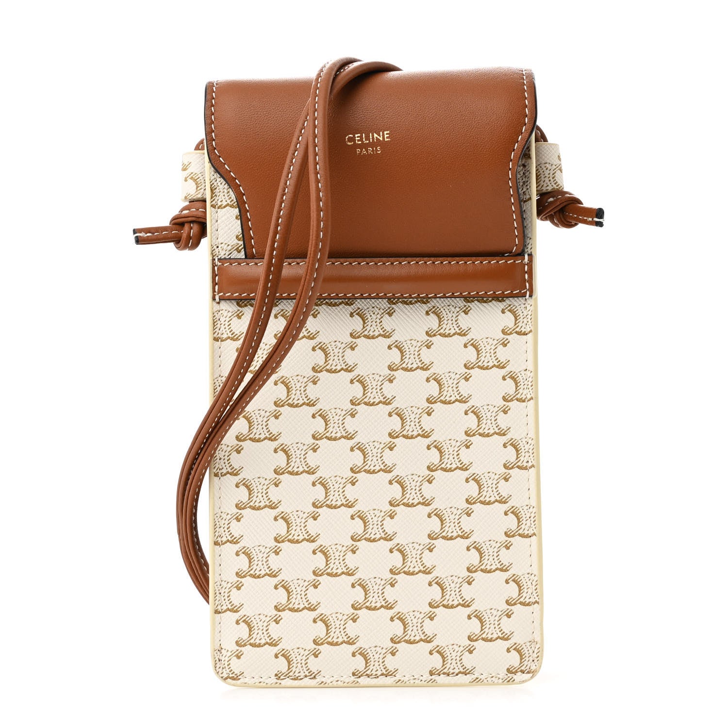 Celine Triomphe Canvas Lambskin Phone Pouch With Flap White Tan 1 of 10