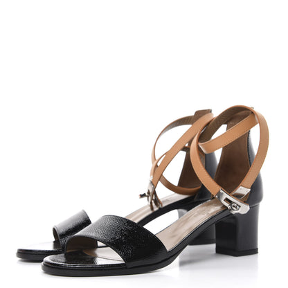 Hermes Patent Epsom Box Manege Sandals 37.5 Black 3 of 10