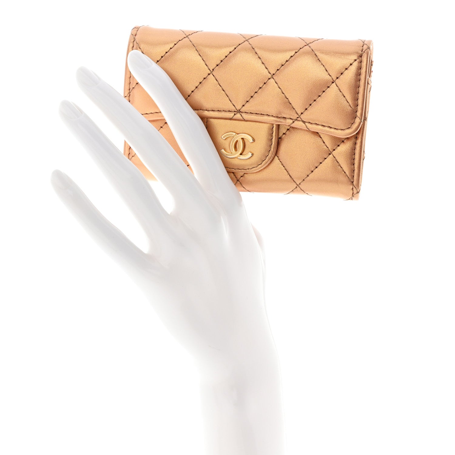 Chanel Metallic Lambskin Quilted Flap Card Holder Wallet Golden 2 of 11