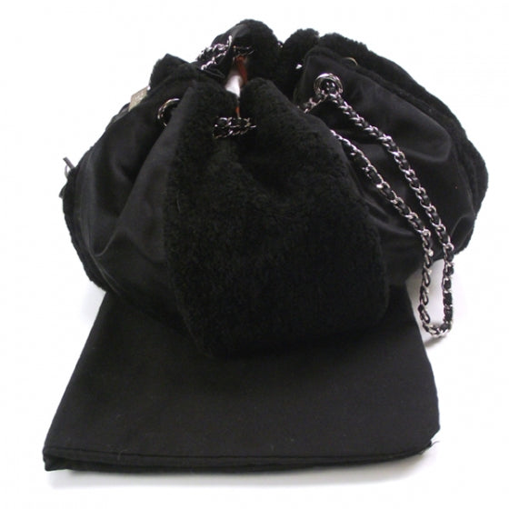 Fur Satin Drawstring Tassel Shoulder Bag