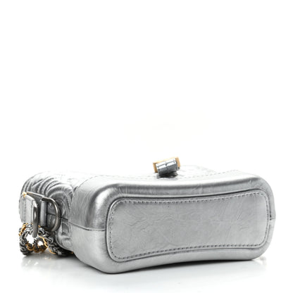 Chanel Metallic Aged Calfskin CC Quilted Small Gabrielle Hobo Dark Silver 3 of 4