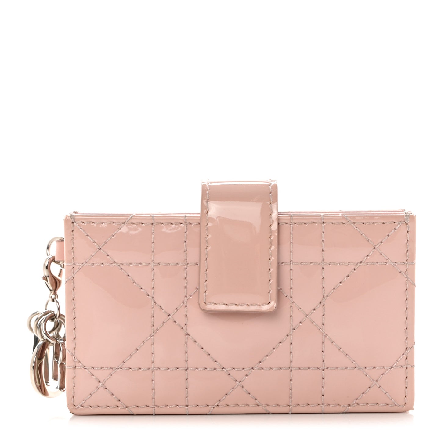 Patent Cannage Lady Dior 5-Gusset Card Holder Rose Clair