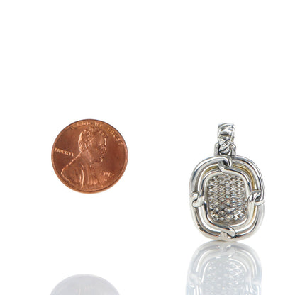 David Yurman Sterling Silver 18K Yellow Gold Pave Diamond 14mm Labyrinth Pendant 2 of 4