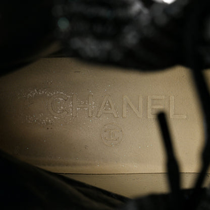 Chanel Sheepskin Quilted CC Tall Lace Up Combat Boots 40 Navy 8 of 11