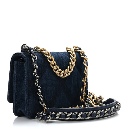 Chanel Denim Quilted Chanel 19 Wallet On Chain WOC Blue 3 of 9