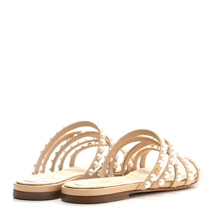 Chanel Crackled Lambskin Pearl Mule Sandals 35.5 Beige 4 of 11