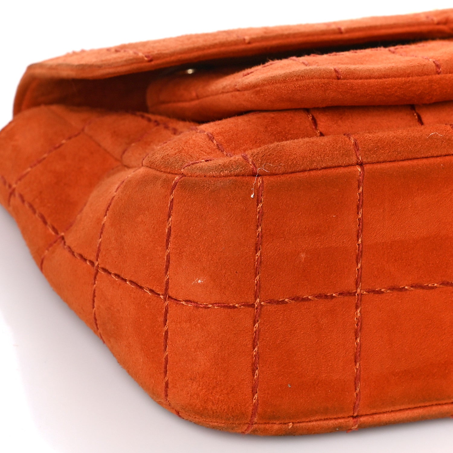 Chanel Suede Square Double Stitch Flap Orange 9 of 12