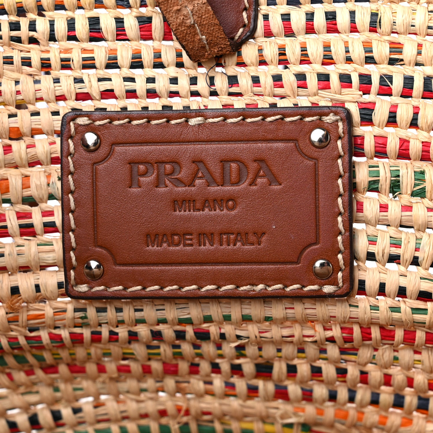 Prada Paglia Vitello Woven Braided Basket Tote Multicolor Cognac 6 of 8
