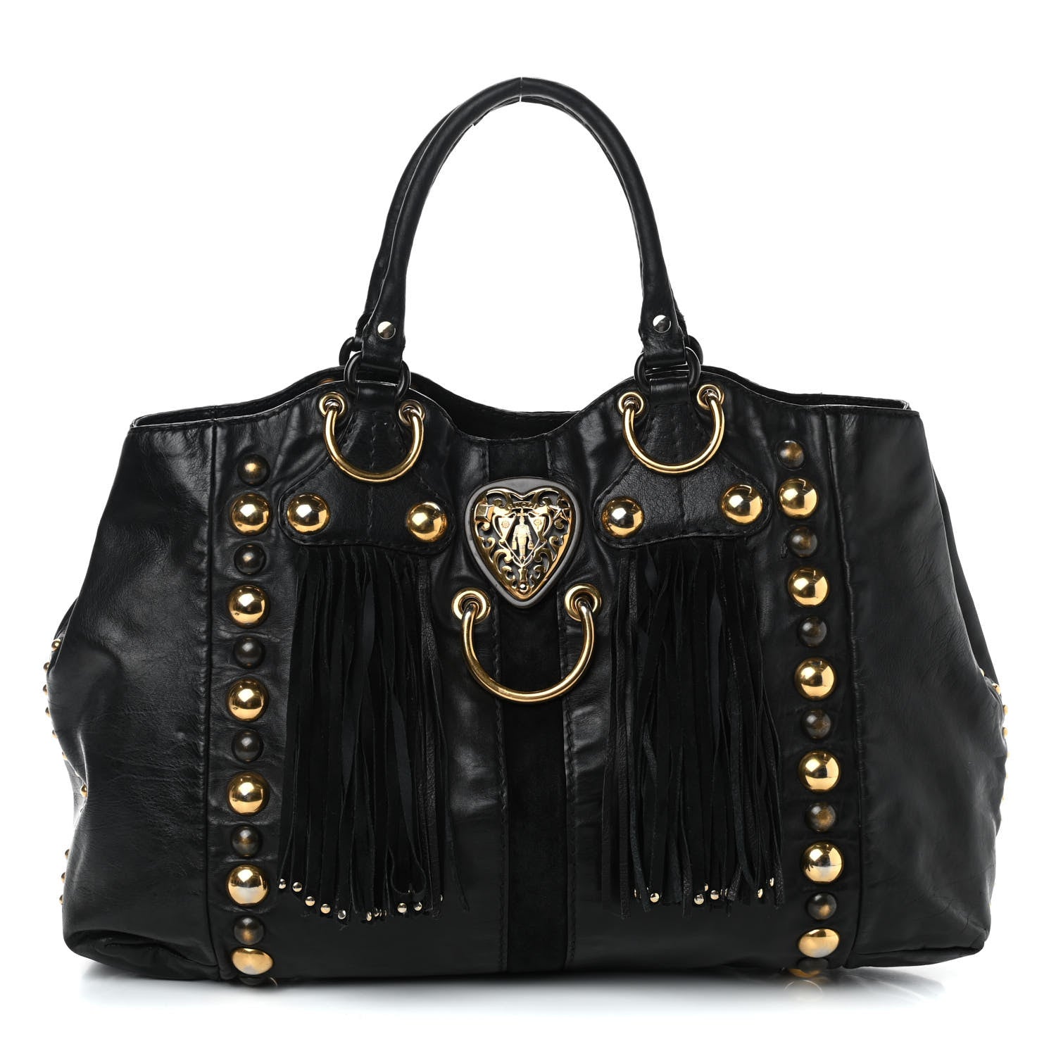 Gucci Calfskin Suede Fringe Large Babouska Tote Black 1 of 12