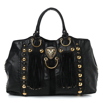 Gucci Calfskin Suede Fringe Large Babouska Tote Black 1 of 12